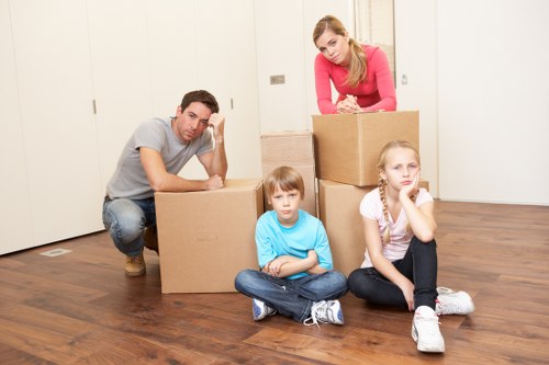 Packing supplies and moving boxes prepared for a house relocation