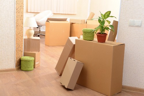 Office relocation service in Kilburn with boxed equipment and desks